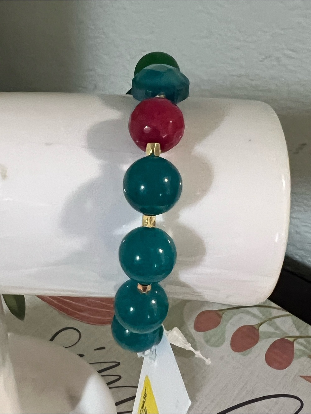 NWT  Barse Genuine Stones Teal and Red Bead Stretch Bracelet #BJBR